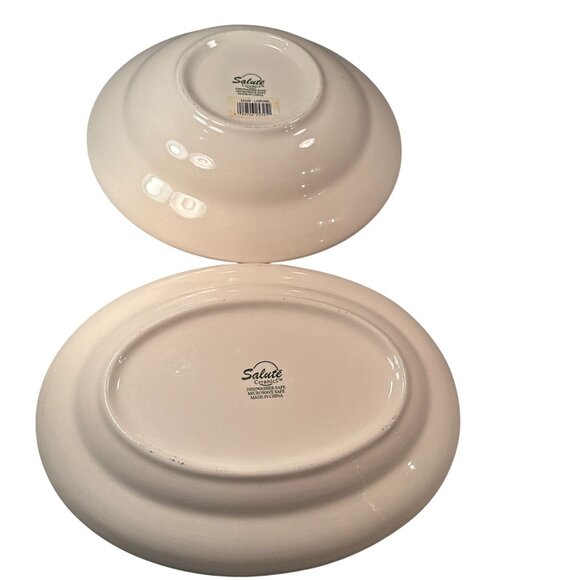 Bella Delray Nautical Seashell Salute Ceramic Platter Bowls Coastal Aqua Trim - Picture 5 of 16